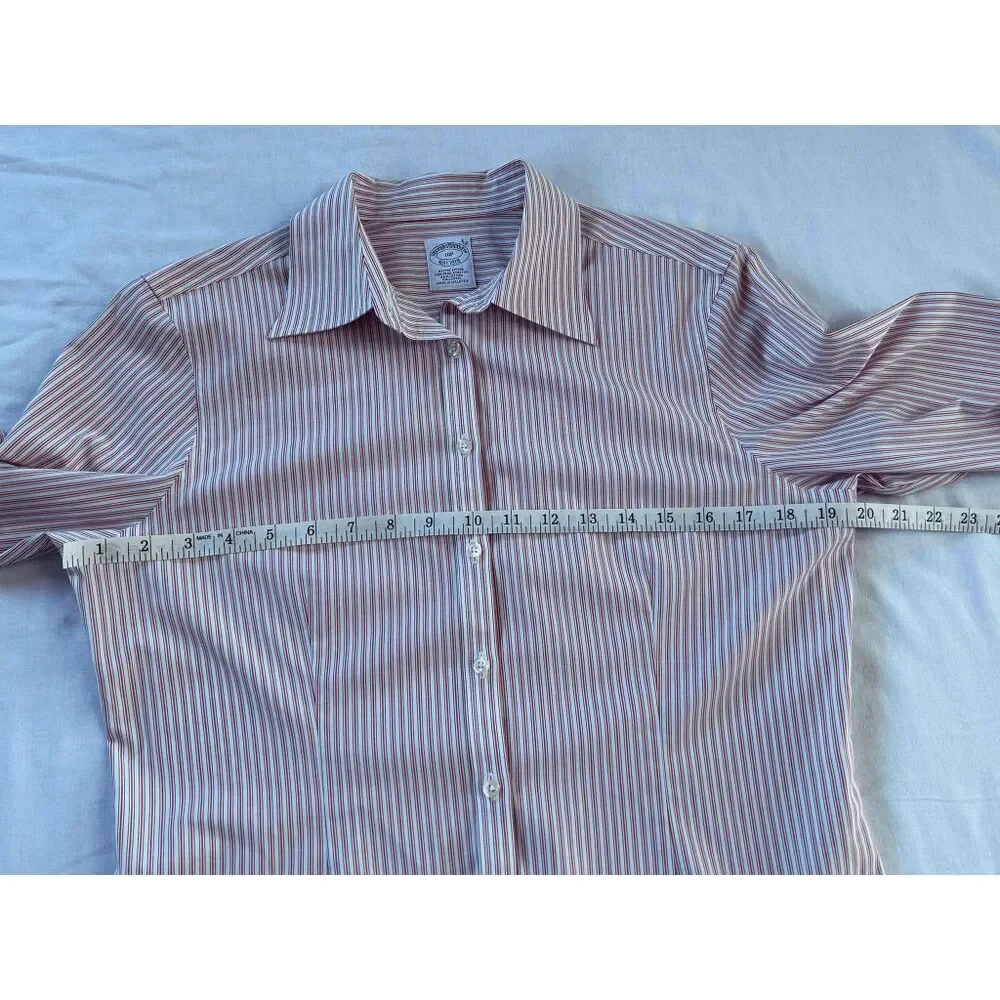 Brooks Brothers Petite Fitted Button Down Shirt, Red/White Stripe, Size 10P - Picture 5 of 7